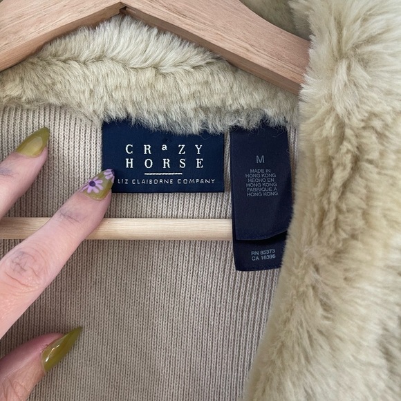 Vintage Crazy Horse Faux Fur Collar Embroidered Cardigan - M - Picture 6 of 7